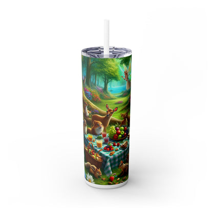 "Enchanted Forest Picnic: A Magical Gathering" - The Alien Maars® Skinny Tumbler with Straw 20oz