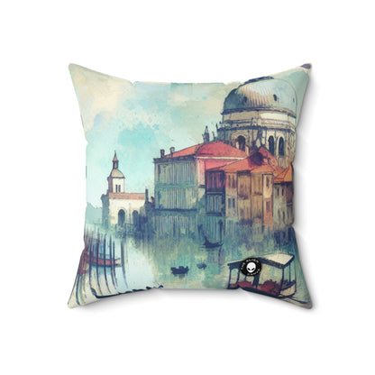 Tranquil Coast: A Serene Watercolor Sunset Painting- The Alien Spun Polyester Square Pillow Watercolor Painting