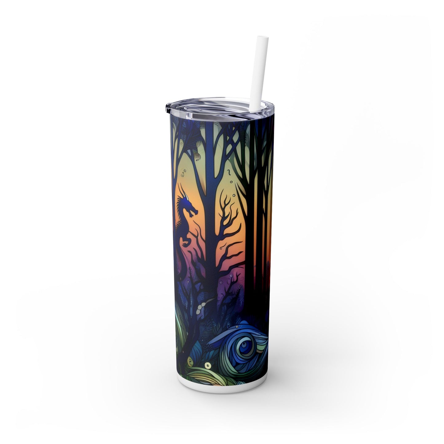 « Crépuscule mystique : créatures de la forêt » - Verre fin Alien Maars® avec paille 20 oz