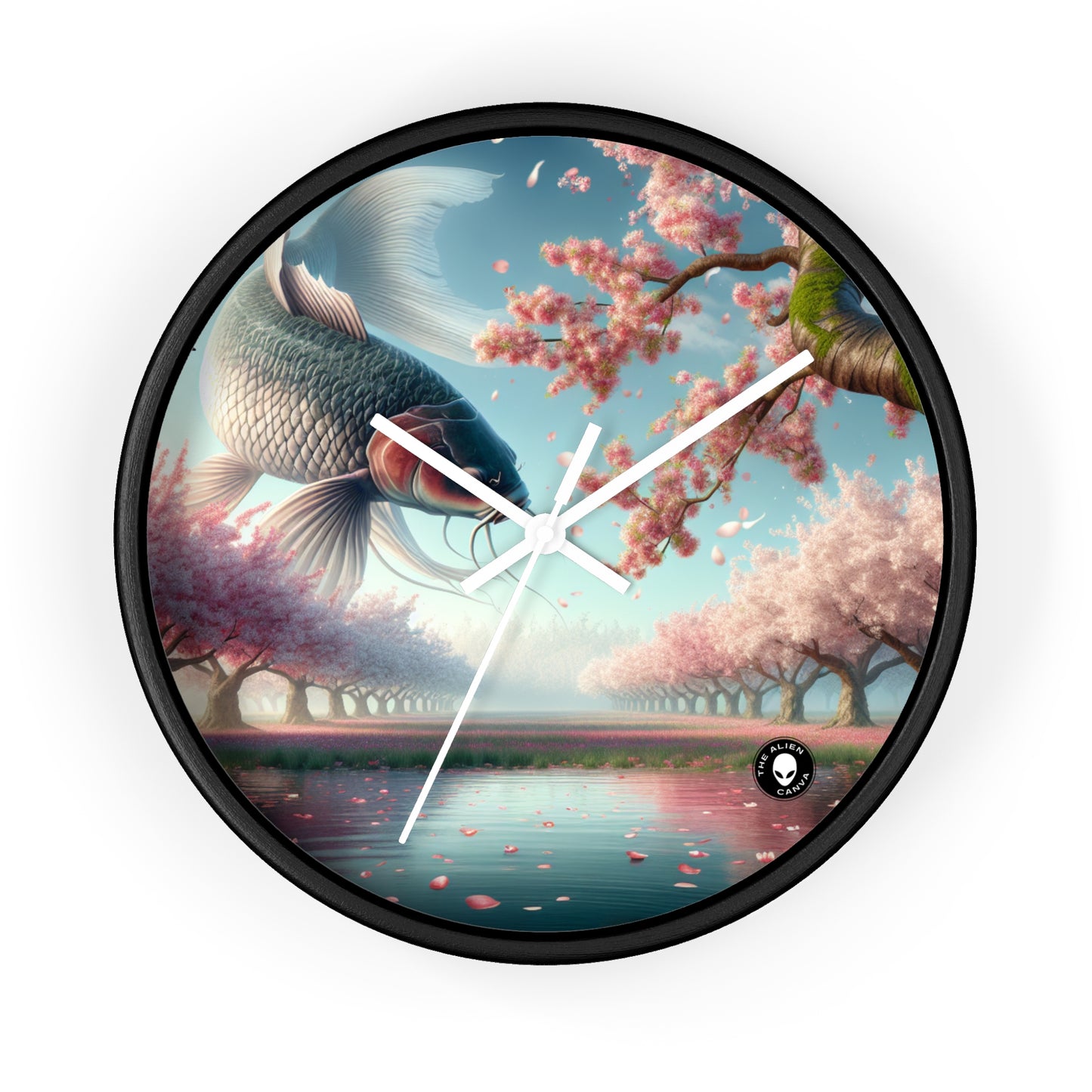 "Peces Koi en flores de cerezo: la belleza de la naturaleza" - El reloj de pared extraterrestre