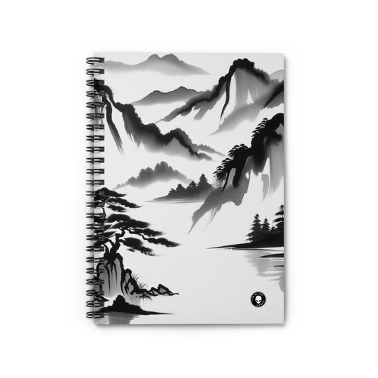 "Mountain Reflection: A Serene Zen Ink Painting" - The Alien Spiral Notebook (Ruled Line) Zen Ink Painting