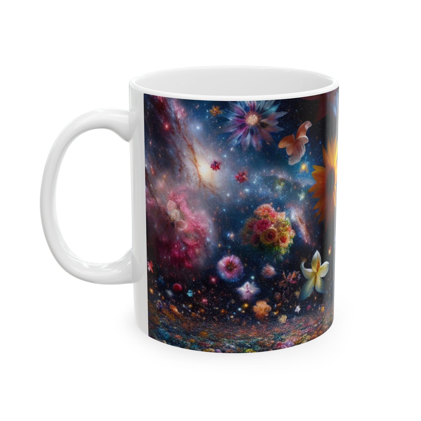 "Constelaciones florales" - Taza de cerámica extraterrestre de 11 oz