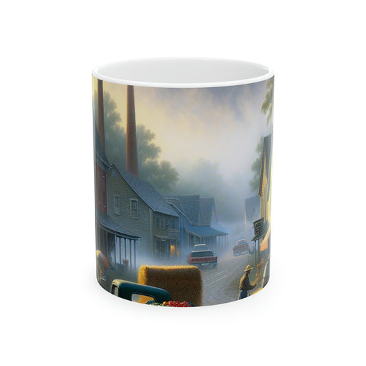 "Harvest Tranquility: A Midwest Farm Scene" - The Alien Ceramic Mug 11oz Regionalism