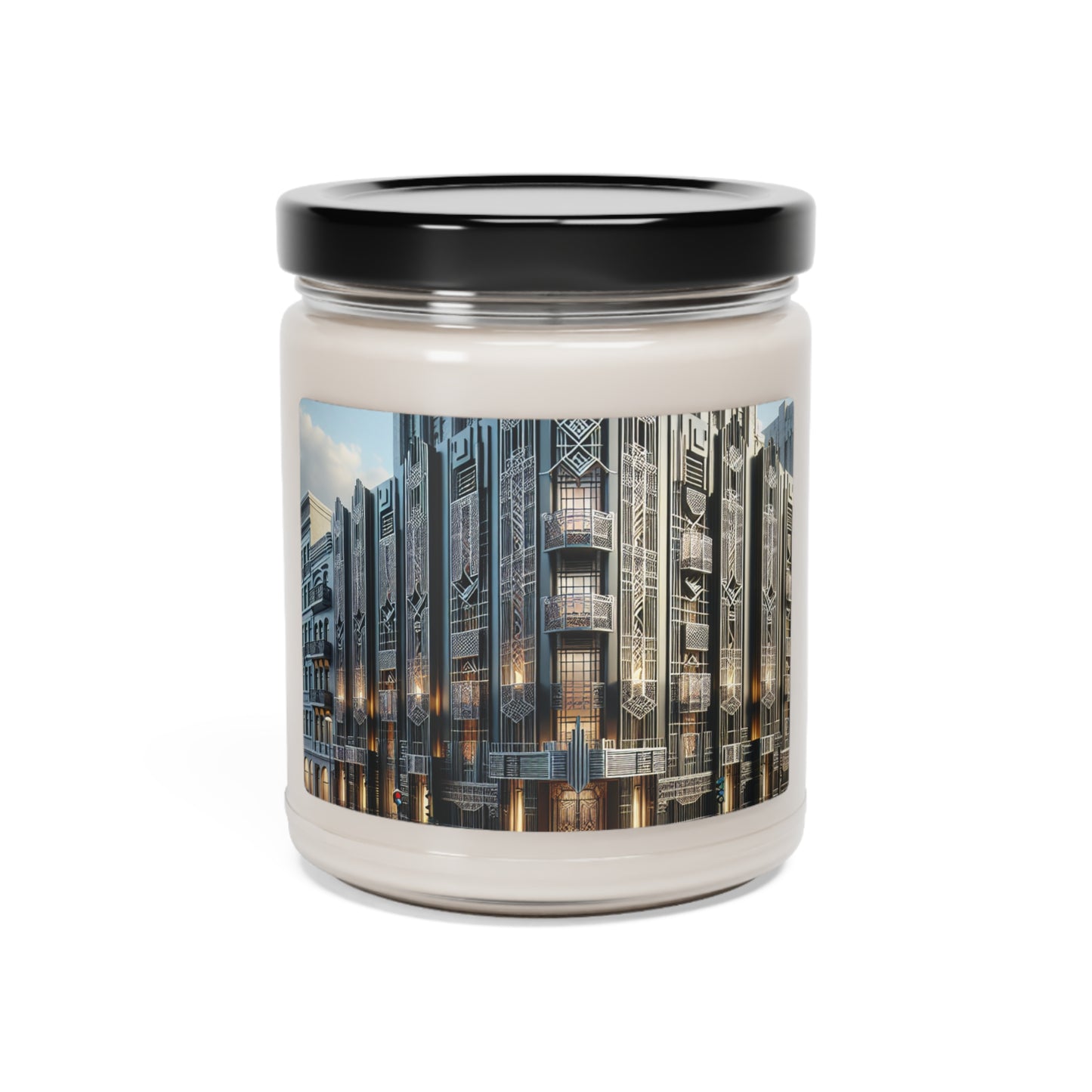 "Élégance lumineuse : une rue de ville Art déco" - La bougie de soja parfumée Alien 9oz Style Art déco