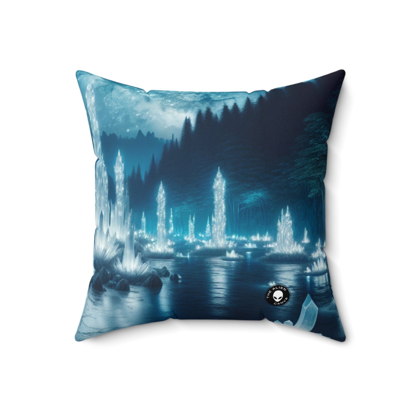 "Crystal Grove: Starlit Reflections"- The Alien Spun Polyester Square Pillow