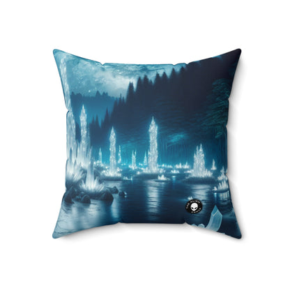 "Crystal Grove: Starlit Reflections": almohada cuadrada de poliéster hilado de Alien