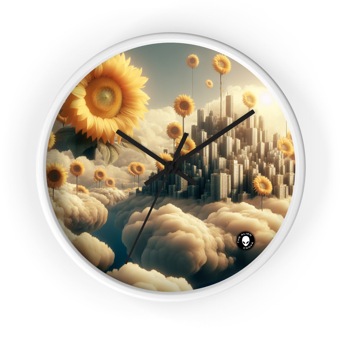 "Ethereal Sky: The City of Clouds and Sunflowers" - The Alien Wall Clock