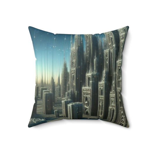 "Nighttime Cityscape Melt"- The Alien Spun Polyester Square Pillow