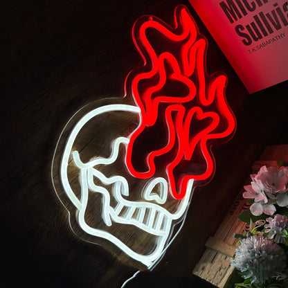 Modelado creativo de llama de calavera de neón LED con decoración de atmósfera