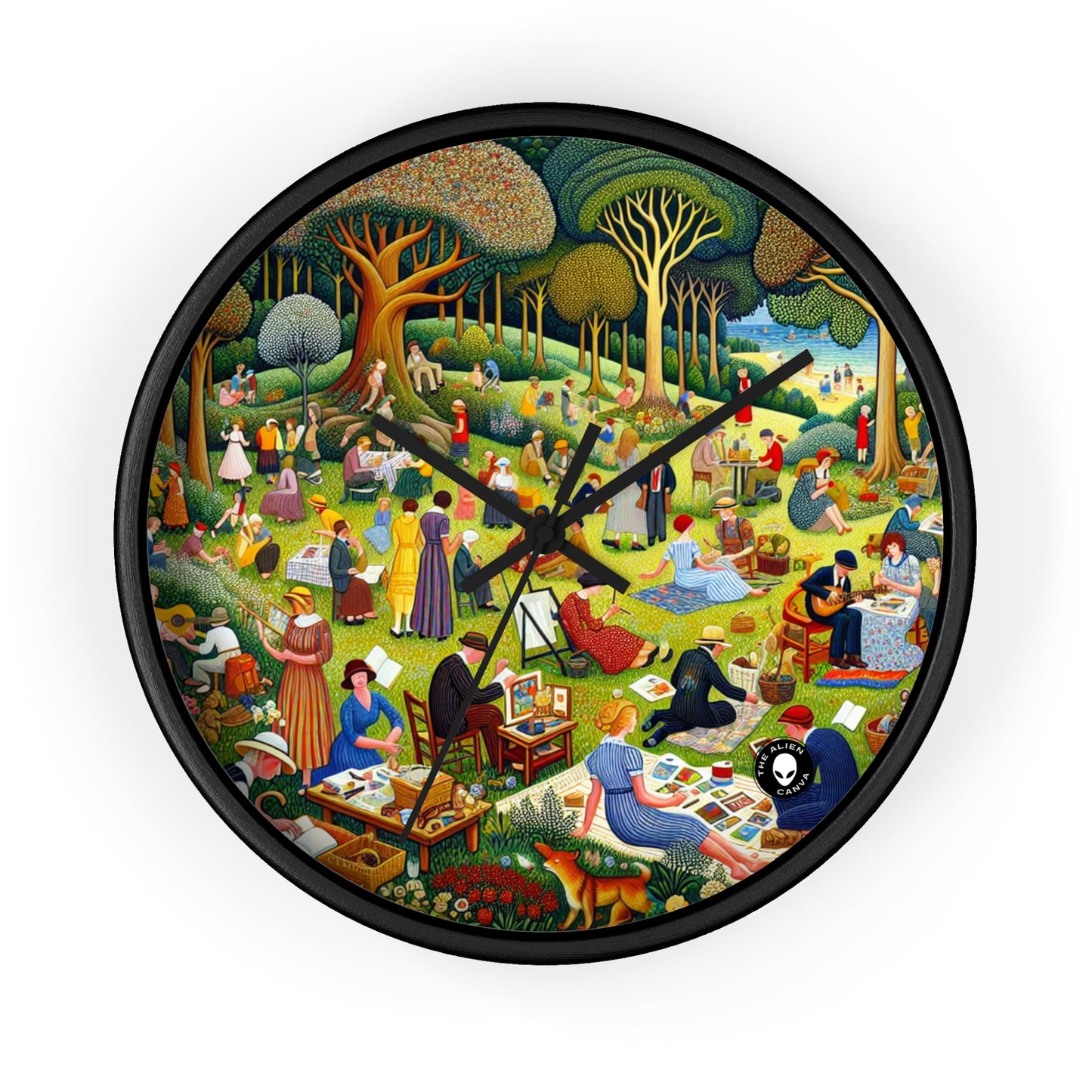 "Whimsical Village Delights" - The Alien Wall Clock Naïve Art