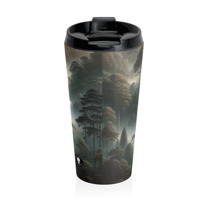 « Misty Forest Retreat » – La tasse de voyage en acier inoxydable Alien