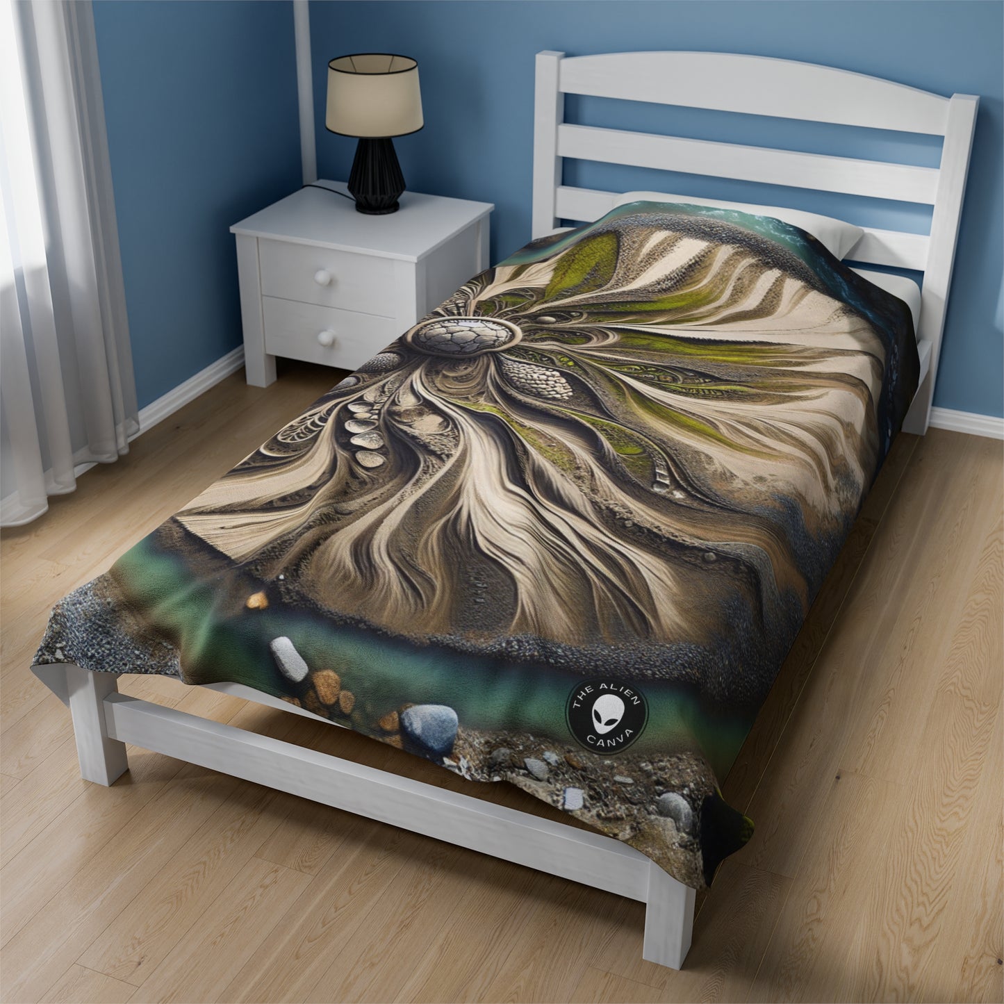 "Sandy Symphony: A Colorful Stone Mosaic on the Beach" - The Alien Velveteen Plush Blanket Land Art