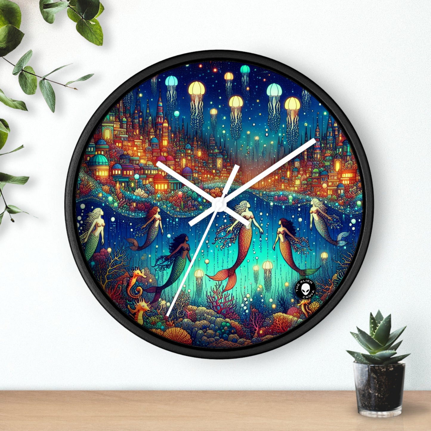 « Glowing Jellyfish City : un monde sous-marin fantaisiste » – L'horloge murale Alien