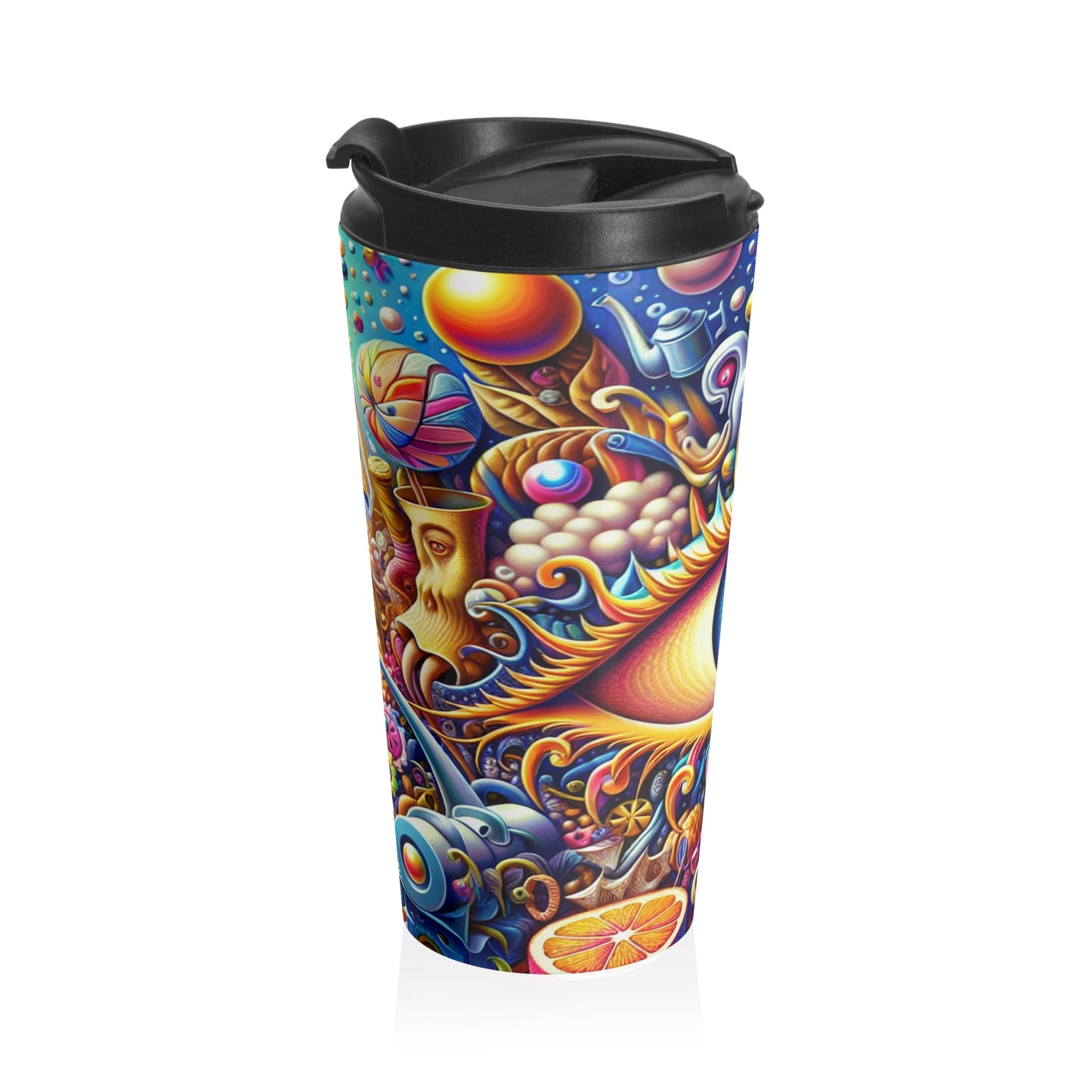 "Cityscape Dreams: A Surreal Night Scene" - The Alien Stainless Steel Travel Mug Magic Realism