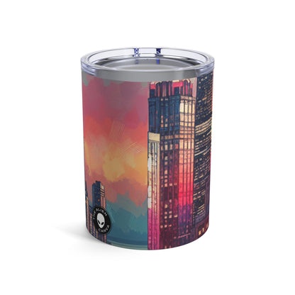 "Reflexiones oscuras: horizonte de la ciudad al atardecer" - Vaso Alien de 10 oz