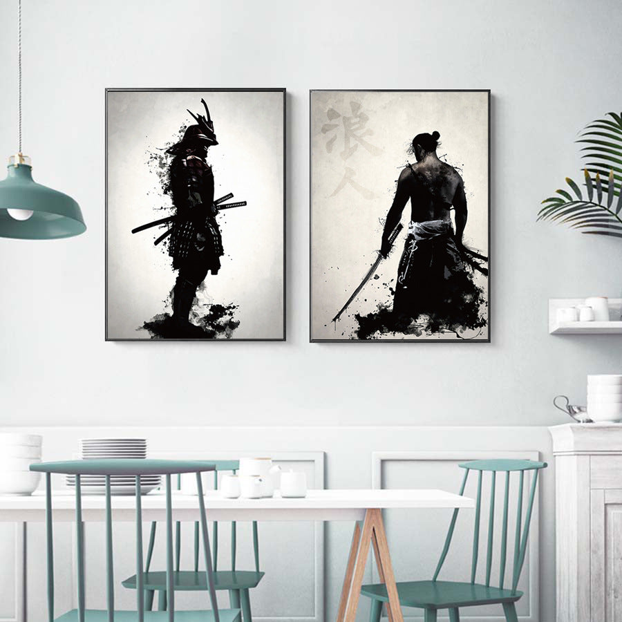 Pintura japonesa de la decoración del hogar de la sala de estar de la lona del samurai