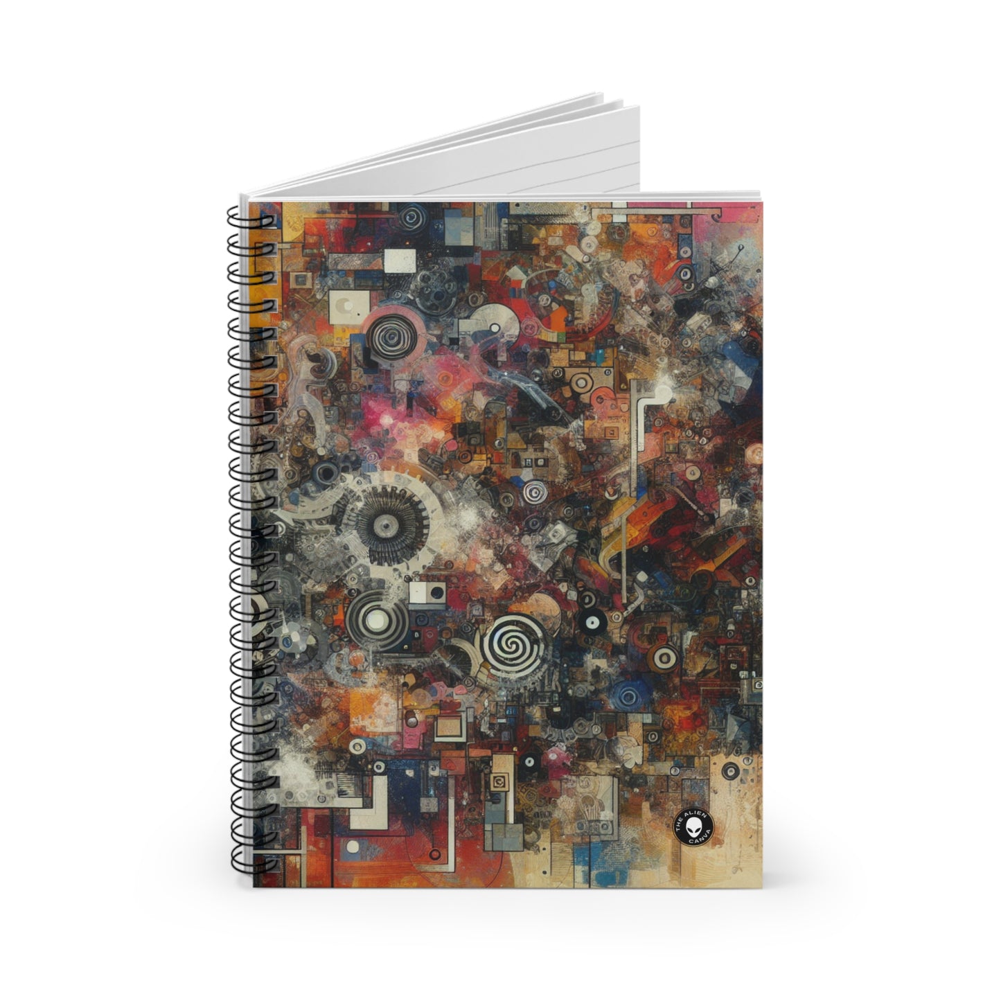 "Chaos Collage: A Neo-Dada Exploration" - The Alien Spiral Notebook (Ruled Line) Neo-Dada