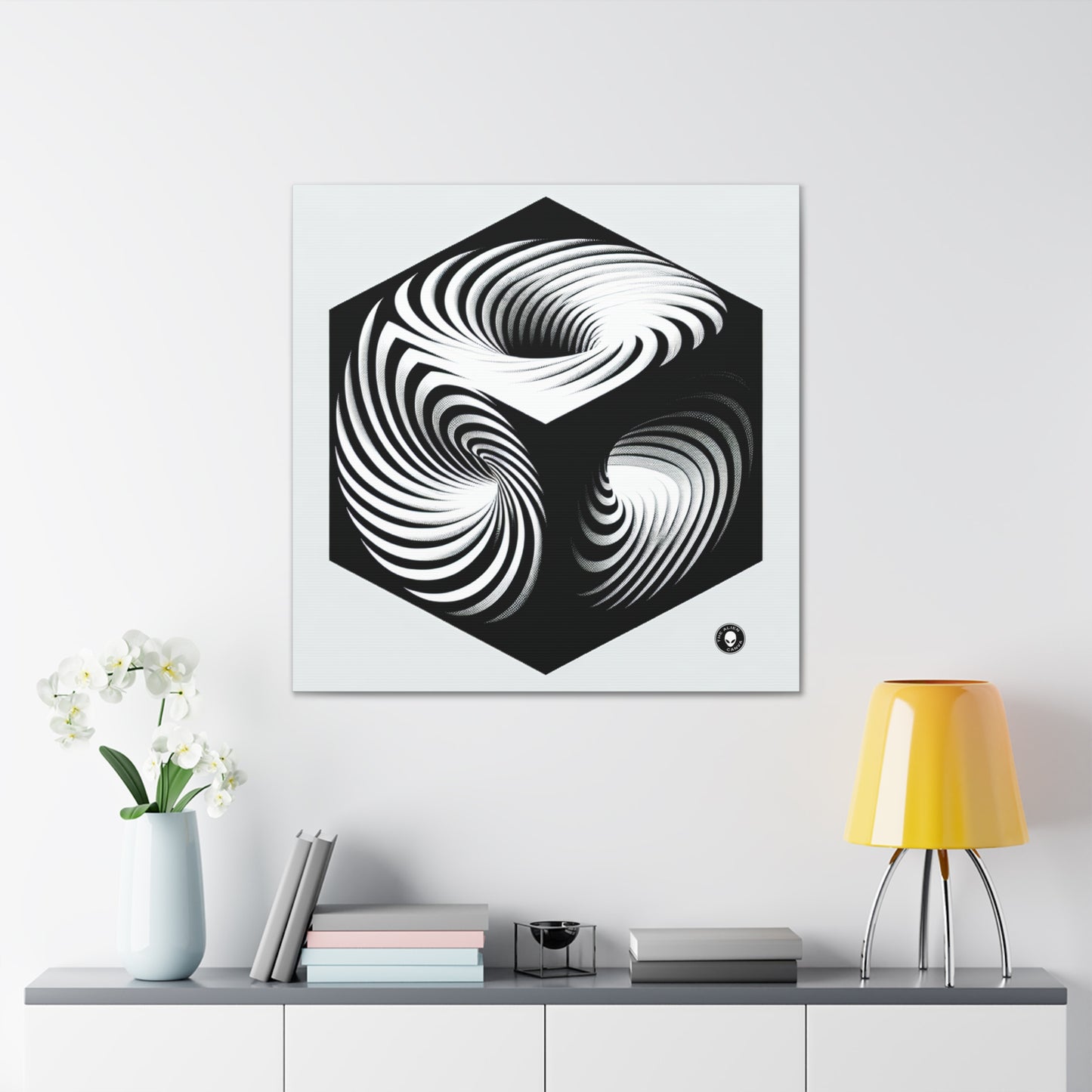 "Cubo convolucional: una ilusión óptica de movimiento incesante" - The Alien Canva Op Art