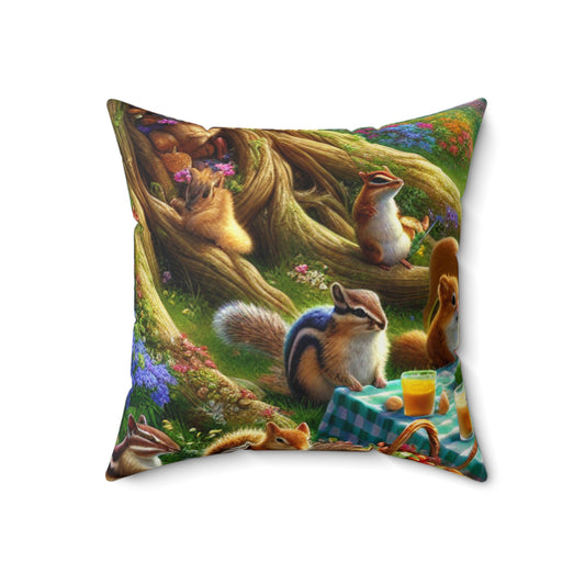 "Enchanted Forest Picnic: A Magical Gathering"- The Alien Spun Polyester Square Pillow