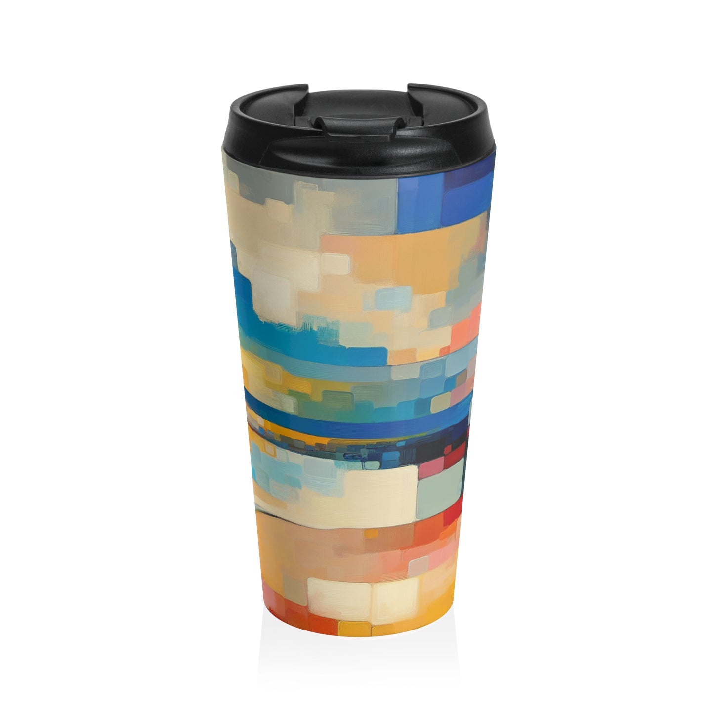 "Sunset Serenity: Peinture de champs de couleurs pastel doux" - La tasse de voyage Alien en acier inoxydable Peinture de champs de couleurs