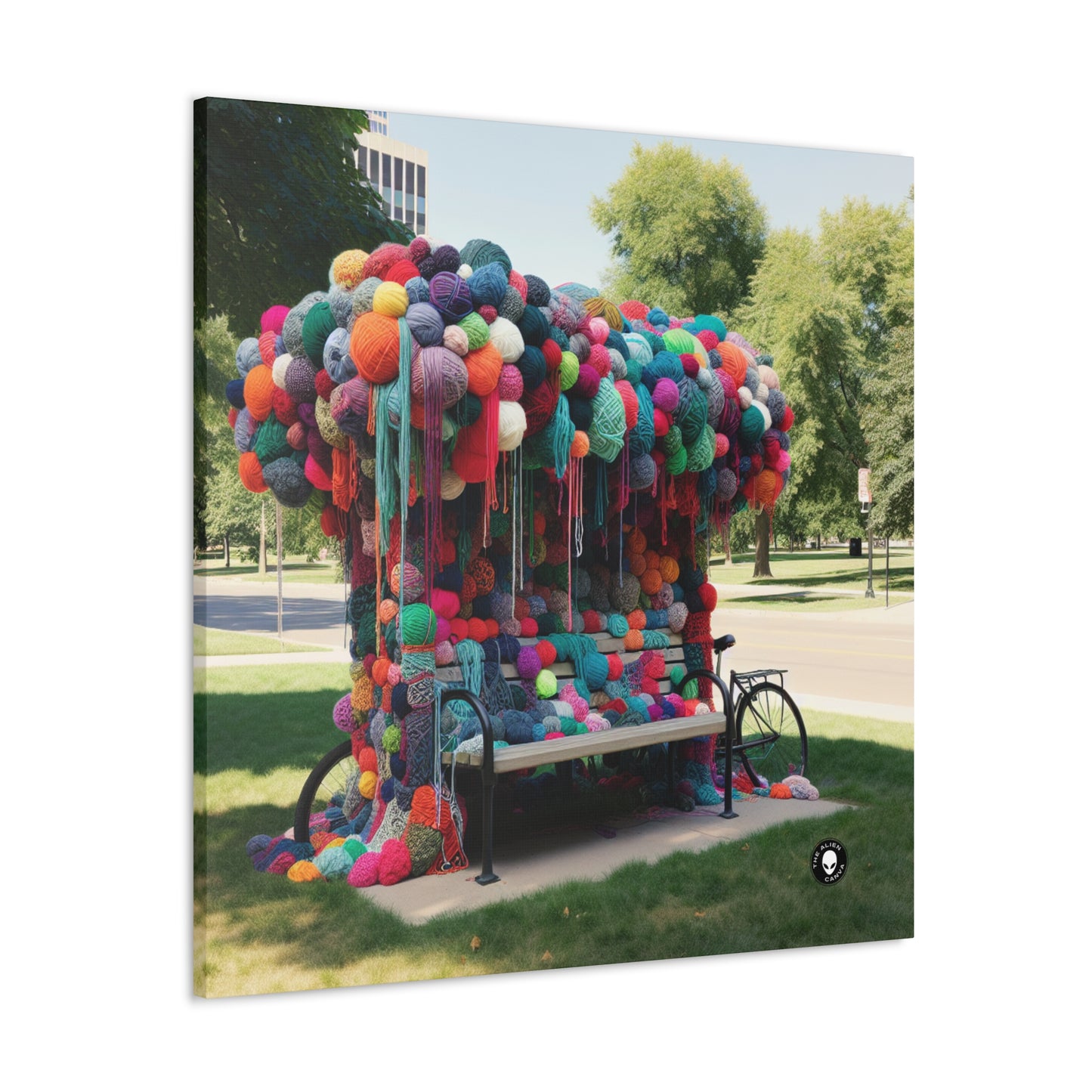 "Whimsical Wonders: Yarn-Bombing the Cityscape" - The Alien Canva Yarn Bombing (Fiber Art)