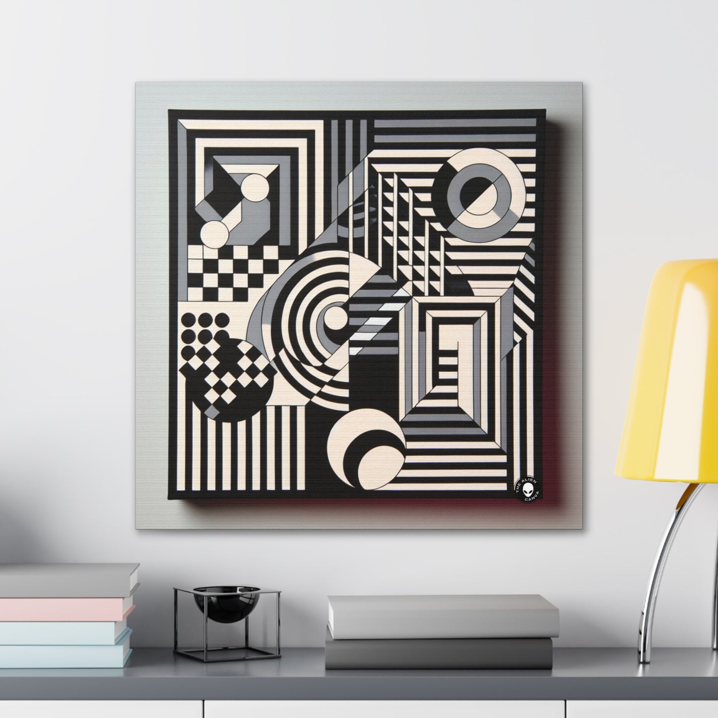 "Mesmerize : géométrie audacieuse de l'Op Art en noir et blanc" - The Alien Canva Op Art