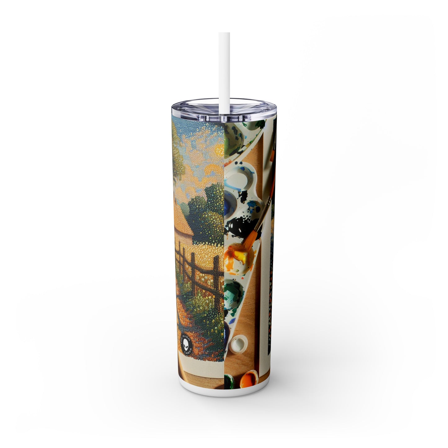 "Autumn Bliss: Pointillism Forest" - Vaso delgado con pajita de Alien Maars® de 20 oz Puntillismo