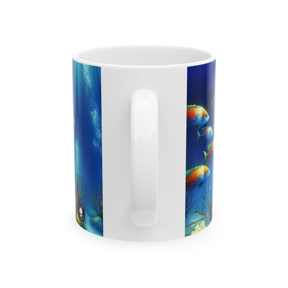 "Sinfonía submarina: serenidad en los arrecifes de coral" - Taza de cerámica The Alien de 11 oz