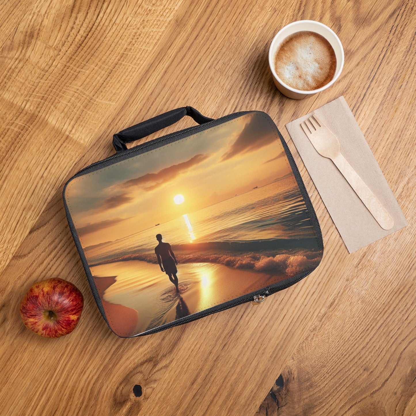 "Un paseo por la playa al atardecer" - La bolsa de almuerzo alienígena estilo fotorrealismo