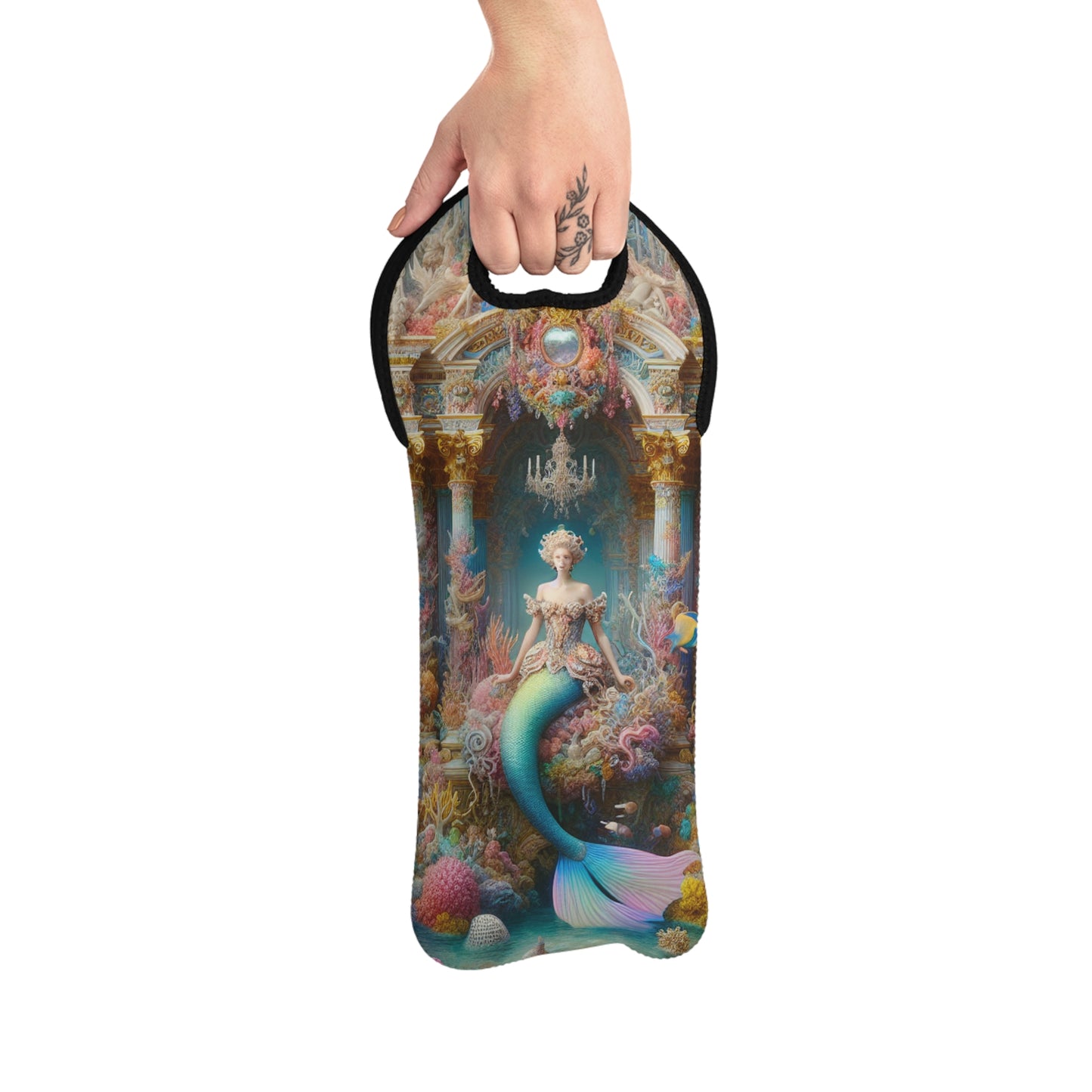 "Esplendor submarino: un palacio de sirenas rococó" - The Alien Wine Tote Bag estilo rococó