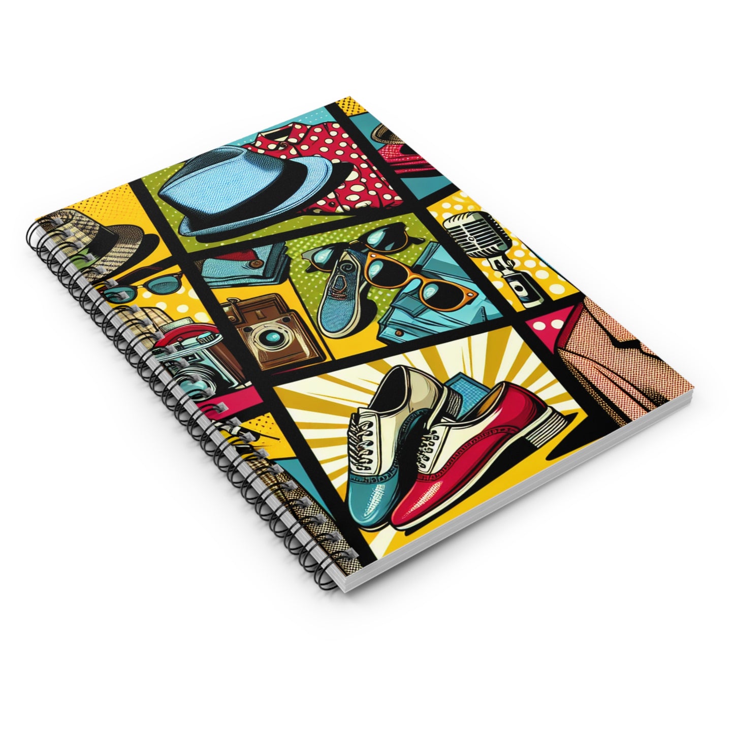 "Ropa de arte pop: un collage de estilo vintage" - Cuaderno de espiral The Alien (línea reglada) estilo pop art