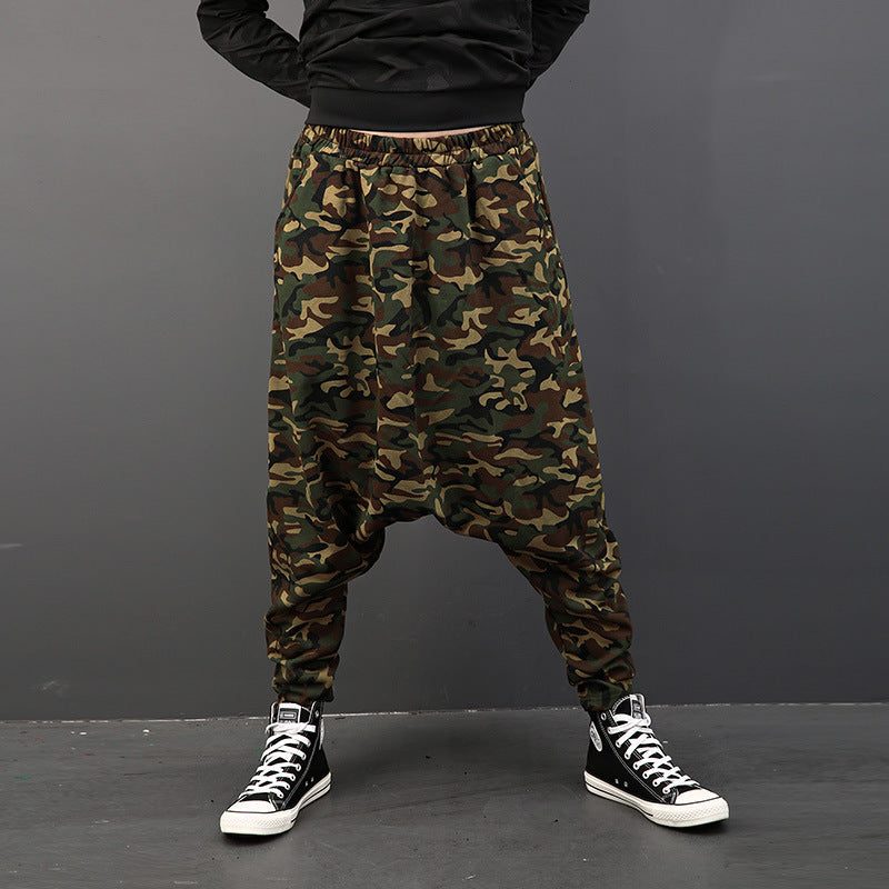 Pantalones harén pantalones de camuflaje estampados en la entrepierna pantalones de hip-hop