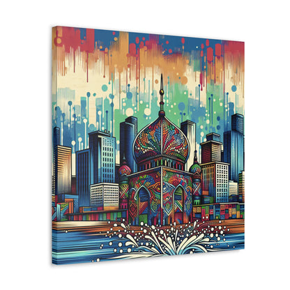 "Bright City: A Pop of Color on the Skyline" - The Alien Canva Street Art / Graffiti Style