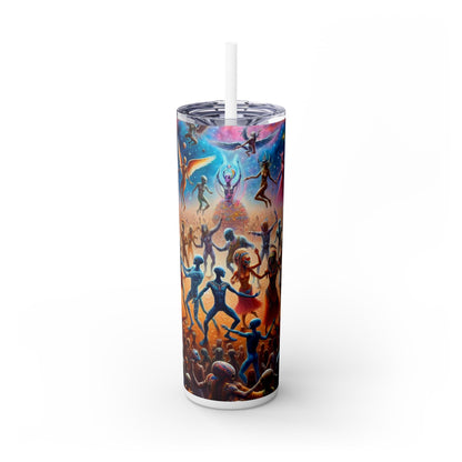 "Interstellar Rave: Embracing Cosmic Unity" - The Alien Maars® Skinny Tumbler with Straw 20oz