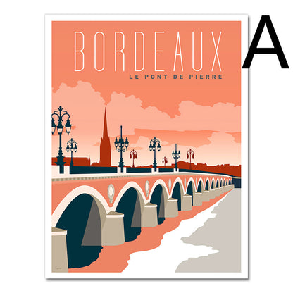 vintage Bordeaux Mural Canvas Wine Country, Affiche de carte touristique