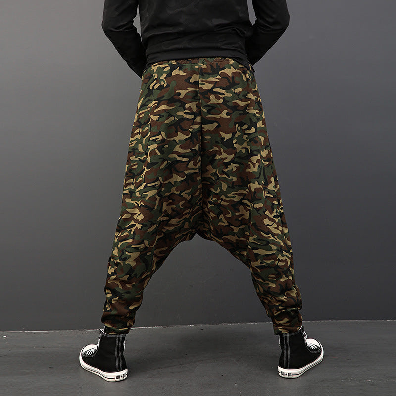 Sarouel imprimé camouflage, entrejambe, pantalon hip-hop