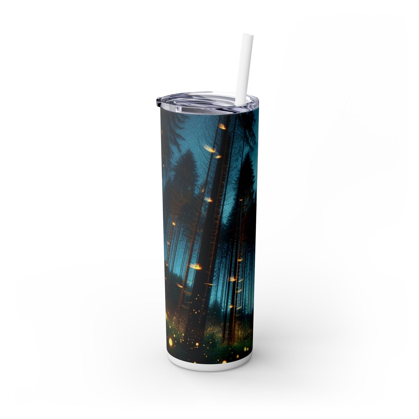 "Encantamiento del crepúsculo: Bosque de luciérnagas" - Vaso delgado con pajita de 20 oz de Alien Maars®