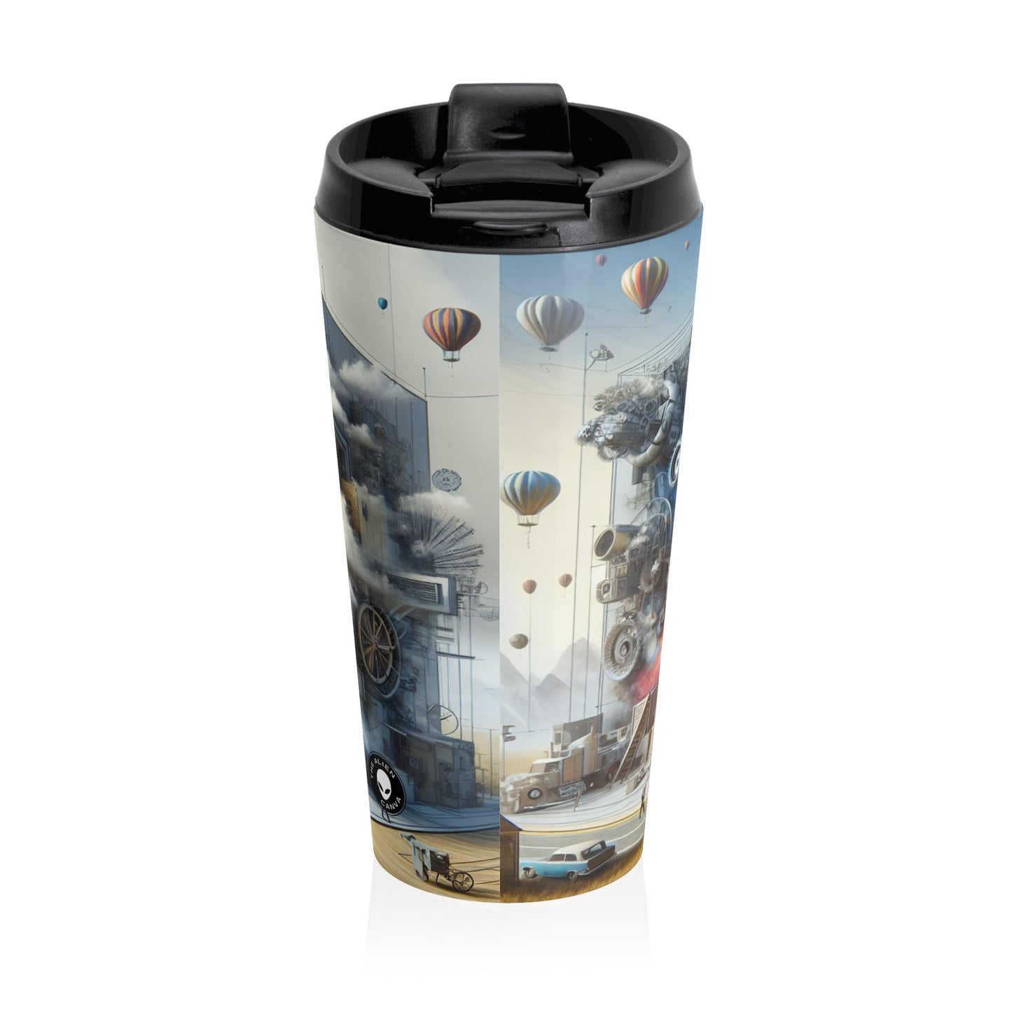 "Symbolic Transformations: Conceptual Realism in Everyday Objects" - The Alien Stainless Steel Travel Mug Conceptual Realism