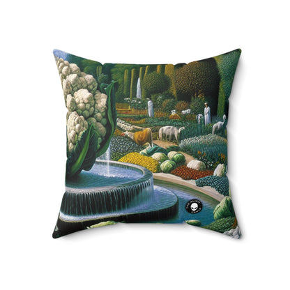 "The Vegetable Fountain: A Cauliflower Conglomerate" - The Alien Spun Polyester Square Pillow Surrealism