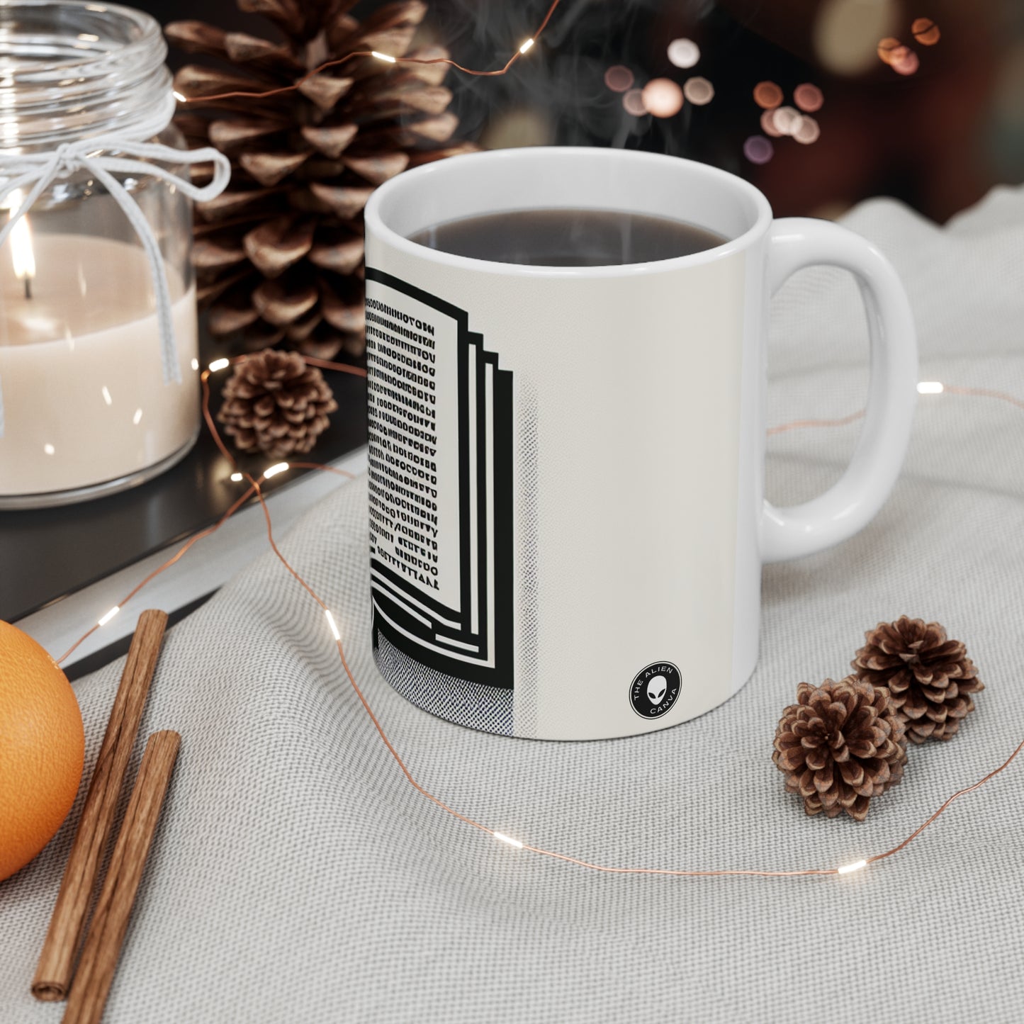 "A Singular Story: Monochrome Typography" - The Alien Ceramic Mug 11oz Minimalism