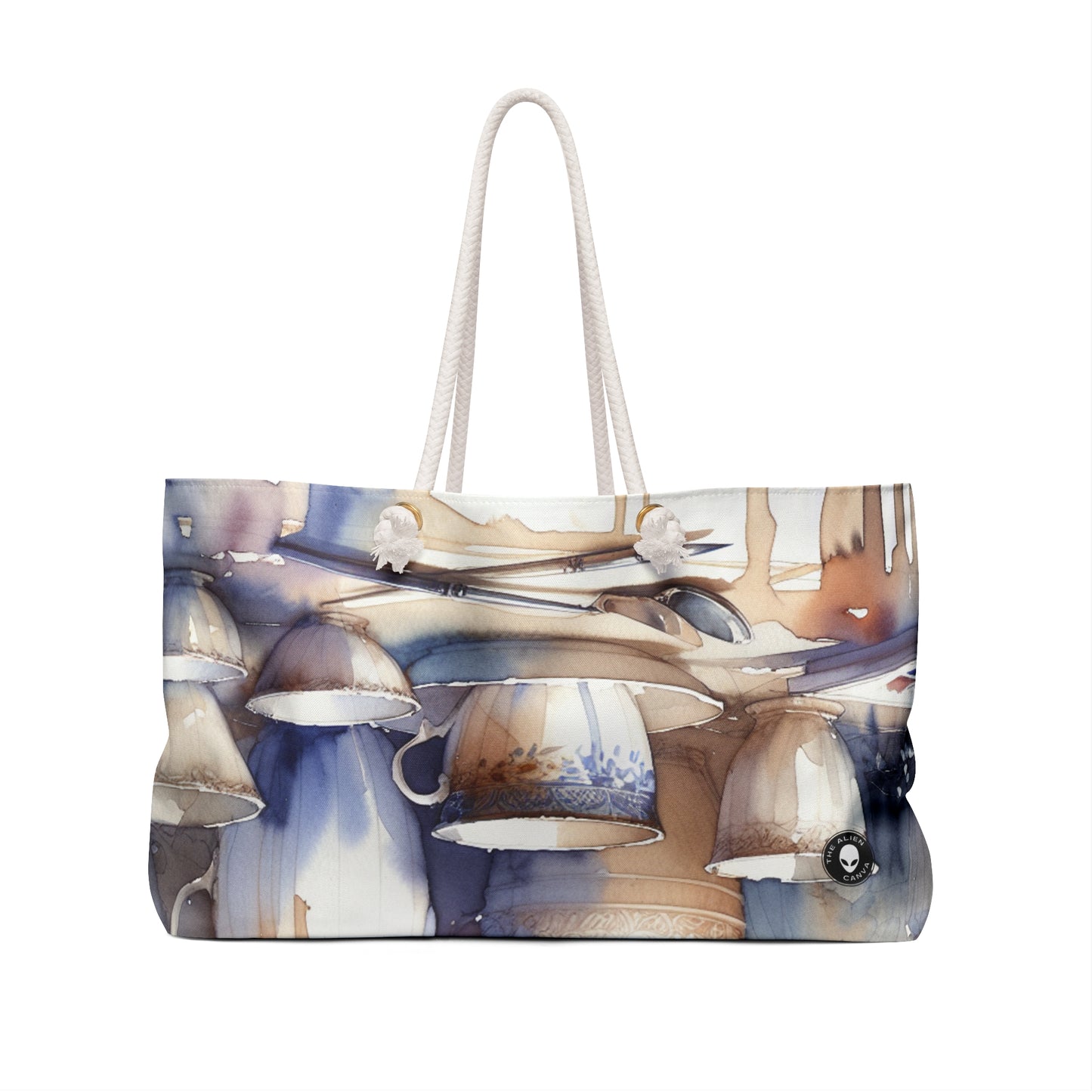 "A Tranquil Sunset by the Riverside" - The Alien Weekender Bag Watercolor Painting