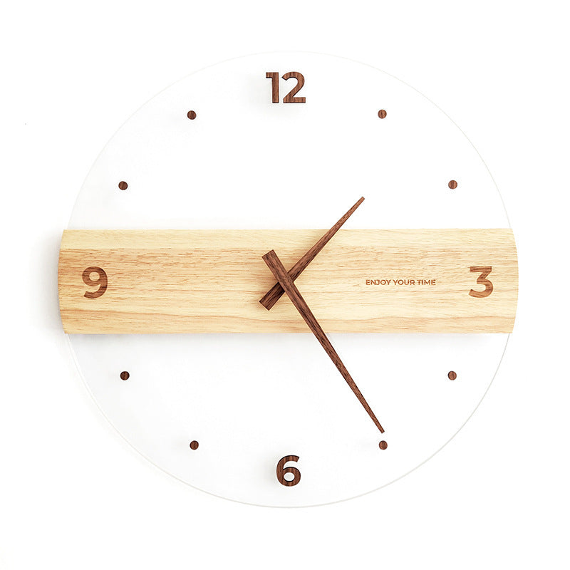 Reloj de pared de vidrio acrílico de madera maciza, decoración para el hogar y la sala de estar