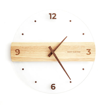 Solid Wood Acrylic Glass Wall Clock Home Living Room Decoration