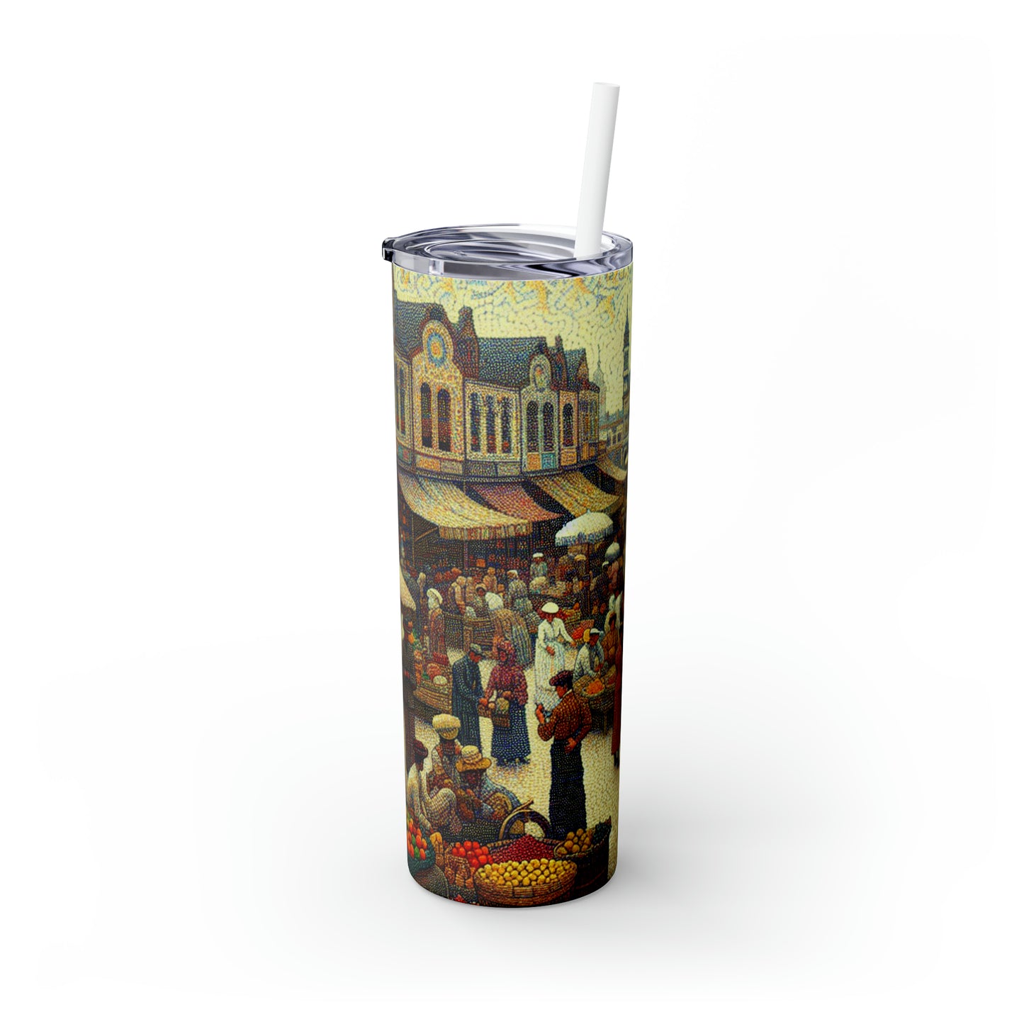 "Dots of Paradise: Capturing a Sunny Beachscape with Pointillism" - The Alien Maars® Skinny Tumbler with Straw 20oz Pointillism