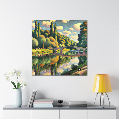 "Tranquil Sunset: A Pointillism Landscape" - The Alien Canva Pointillism