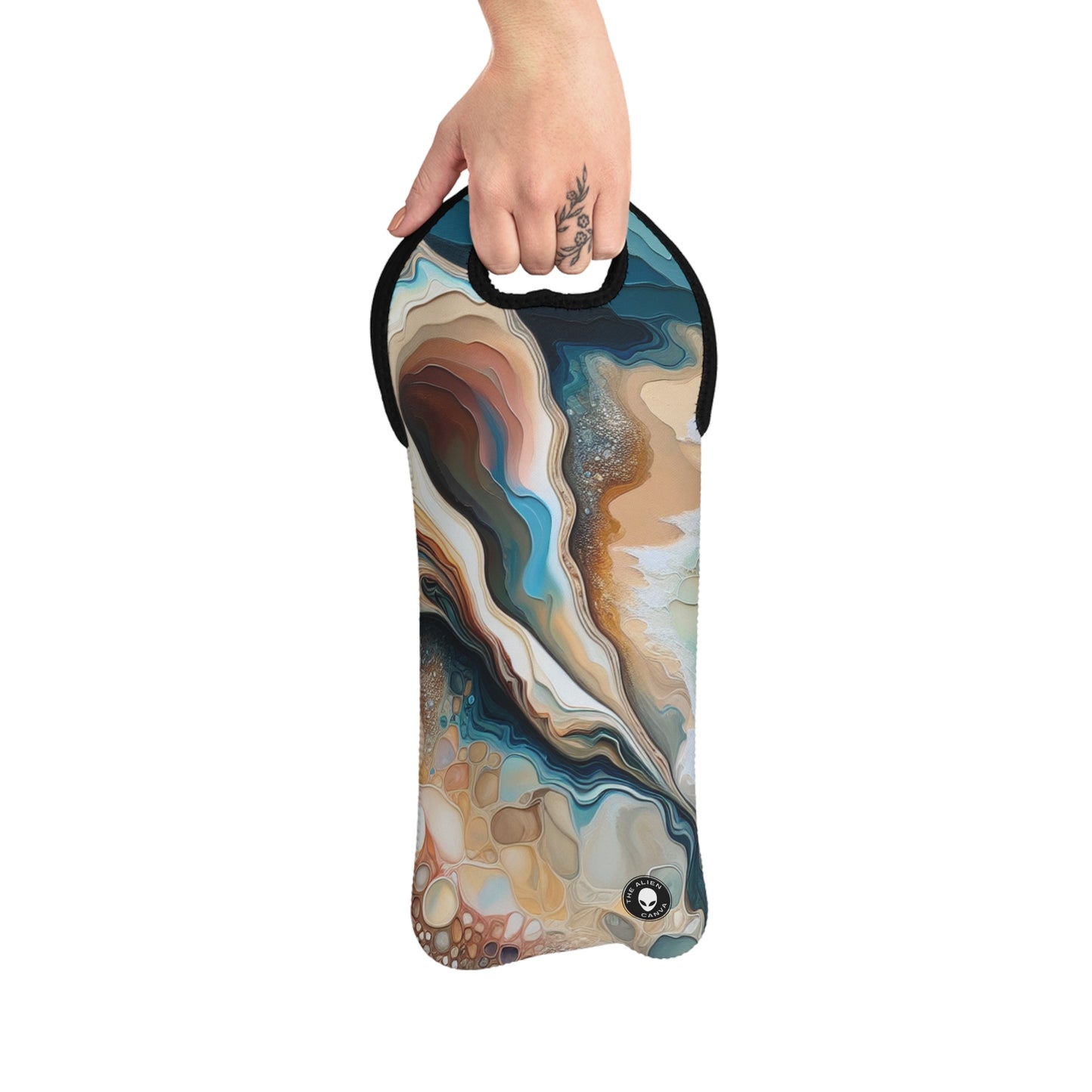 "A Beach View Through a Sea Shell" - The Alien Wine Tote Bag Acrylic Pouring