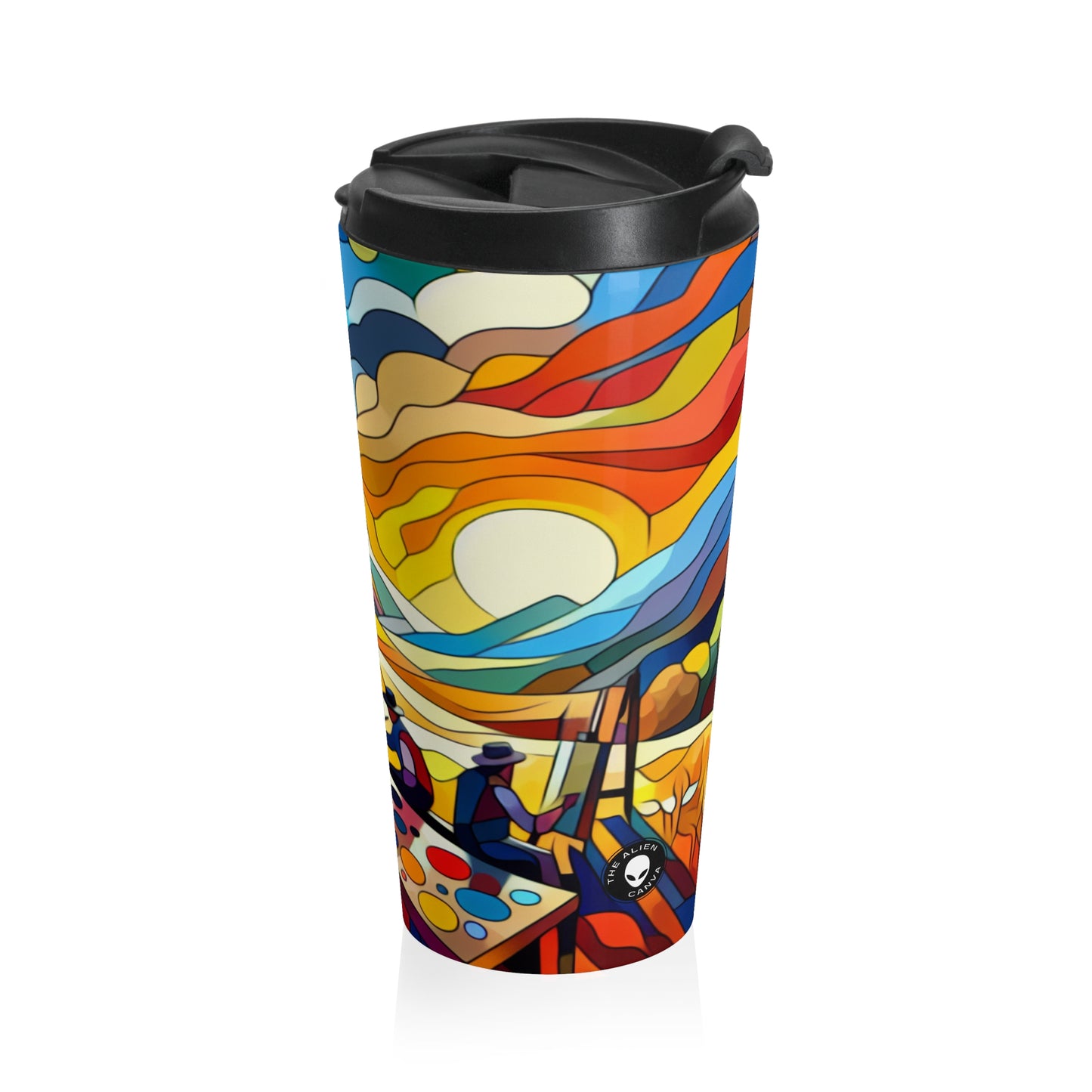 "Futuristic Neon Cityscape" - The Alien Stainless Steel Travel Mug Hard-edge Painting