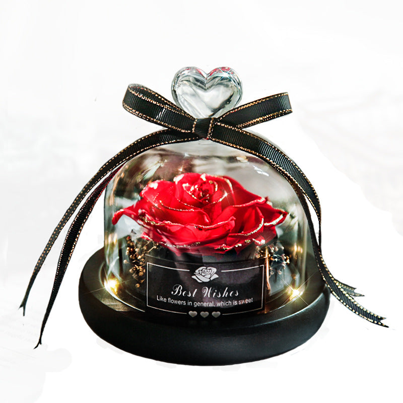 Fleurs séchées de Noël pour la Saint-Valentin, pour la décoration intérieure, cadeaux de mariage, vraies roses éternelles, décoration d'intérieur avec LED en verre