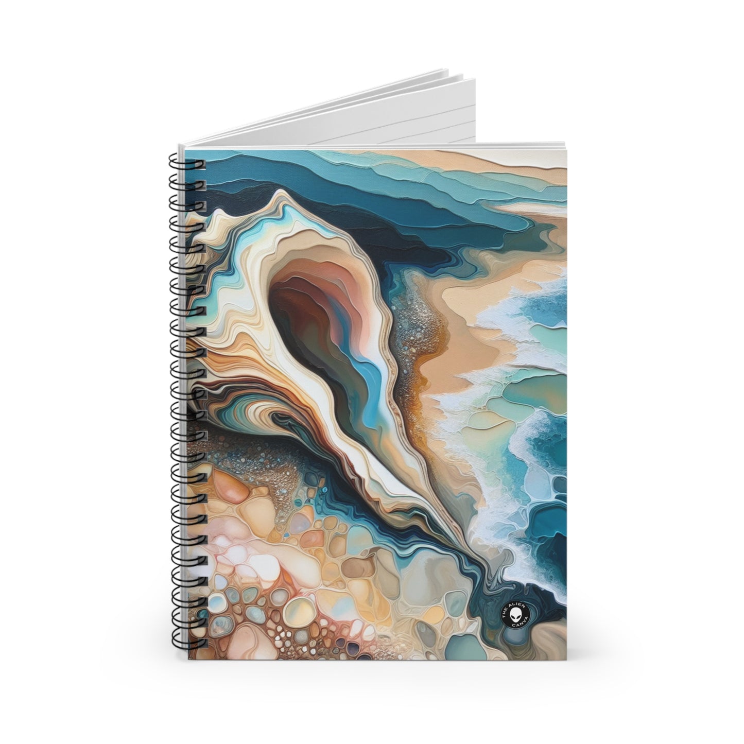 "Una vista de la playa a través de una concha marina" - Cuaderno de espiral The Alien (línea reglada) Vertido de acrílico