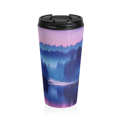 "Twilight Tranquility: Forest River Reflections" - The Alien Stainless Steel Travel Mug